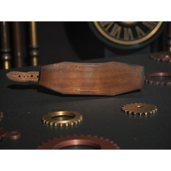 Winner Mechanical Skeleton Watch-Wide Leather Cuff Band-Steampunk-Mens-Gothic - Picture 7 of 8